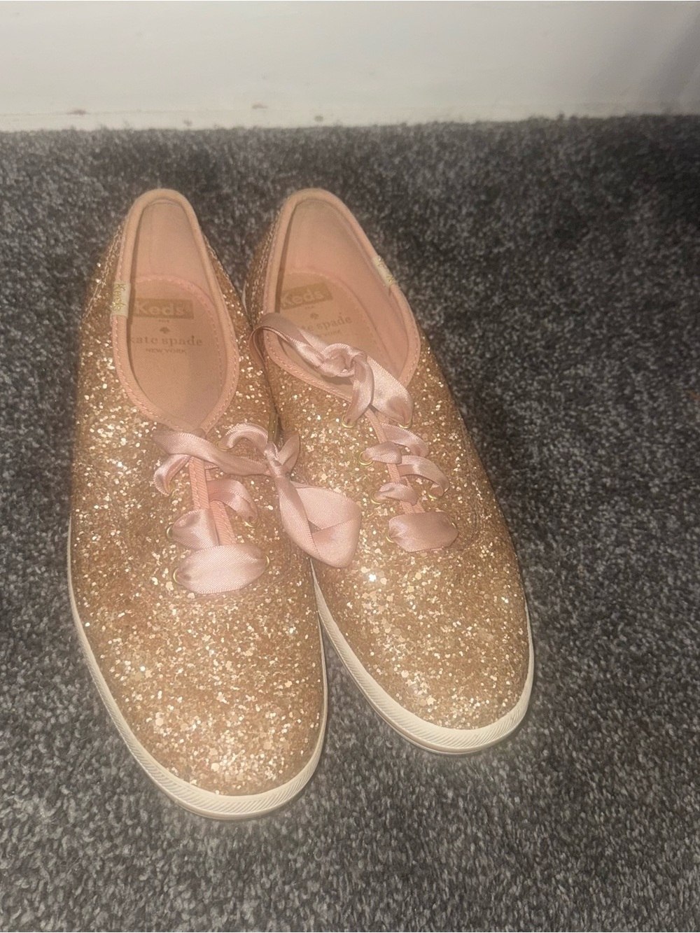 kate spade Rose Gold Glitter Ribbon Sneakers